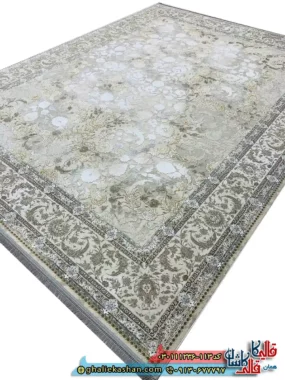 فرش وینتیج 1200 شانه طرح افشان پریناز رنگ کرم صدفی گل برجسته کاشان اصلی