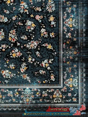 فرش وینتیج 700 شانه طرح افشان آریسا رنگ سرمه ای کاشان حاشیه