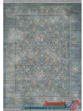 فرش وینتیج 700 شانه طرح افشان آریسا رنگ طوسی دودی کاشان اصلی