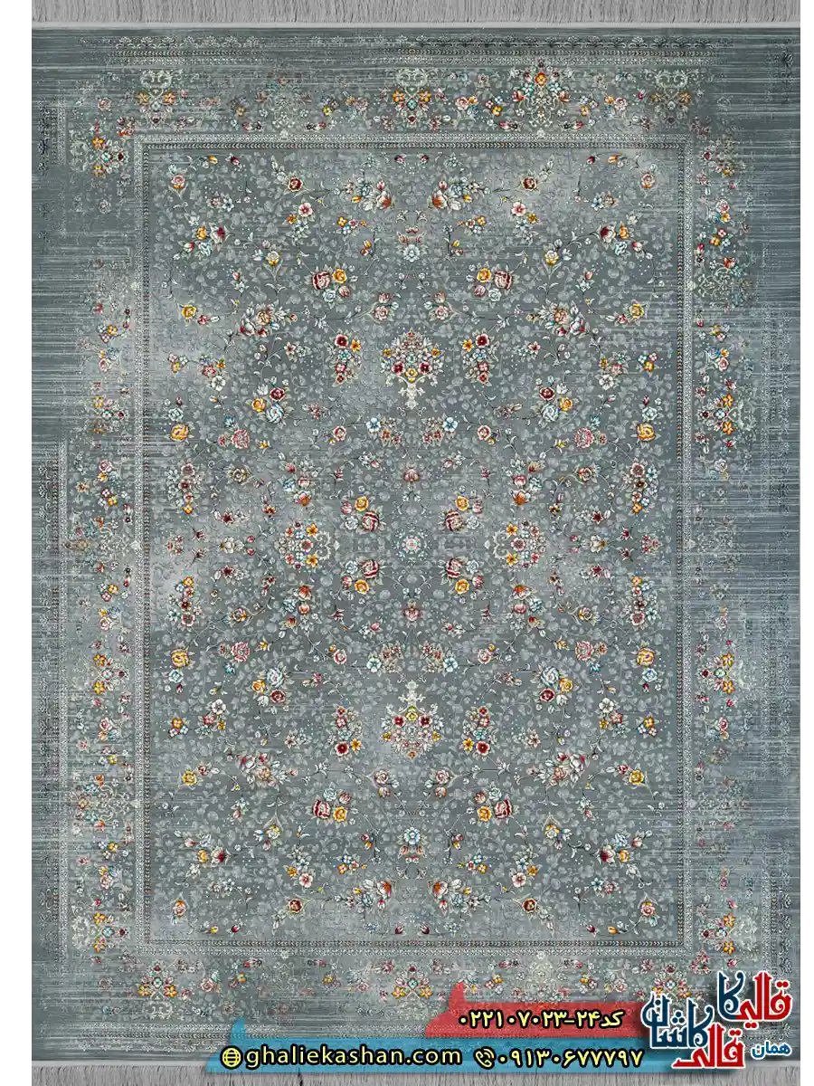 فرش وینتیج 700 شانه طرح افشان آریسا رنگ طوسی دودی کاشان اصلی