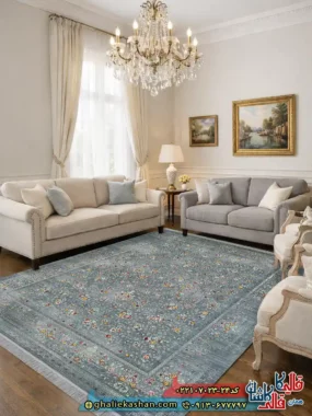 فرش وینتیج 700 شانه طرح افشان آریسا رنگ طوسی دودی کاشان