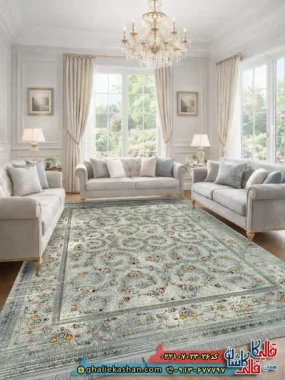 فرش وینتیج 700 شانه طرح افشان آریسا رنگ طوسی نقره ای کاشان