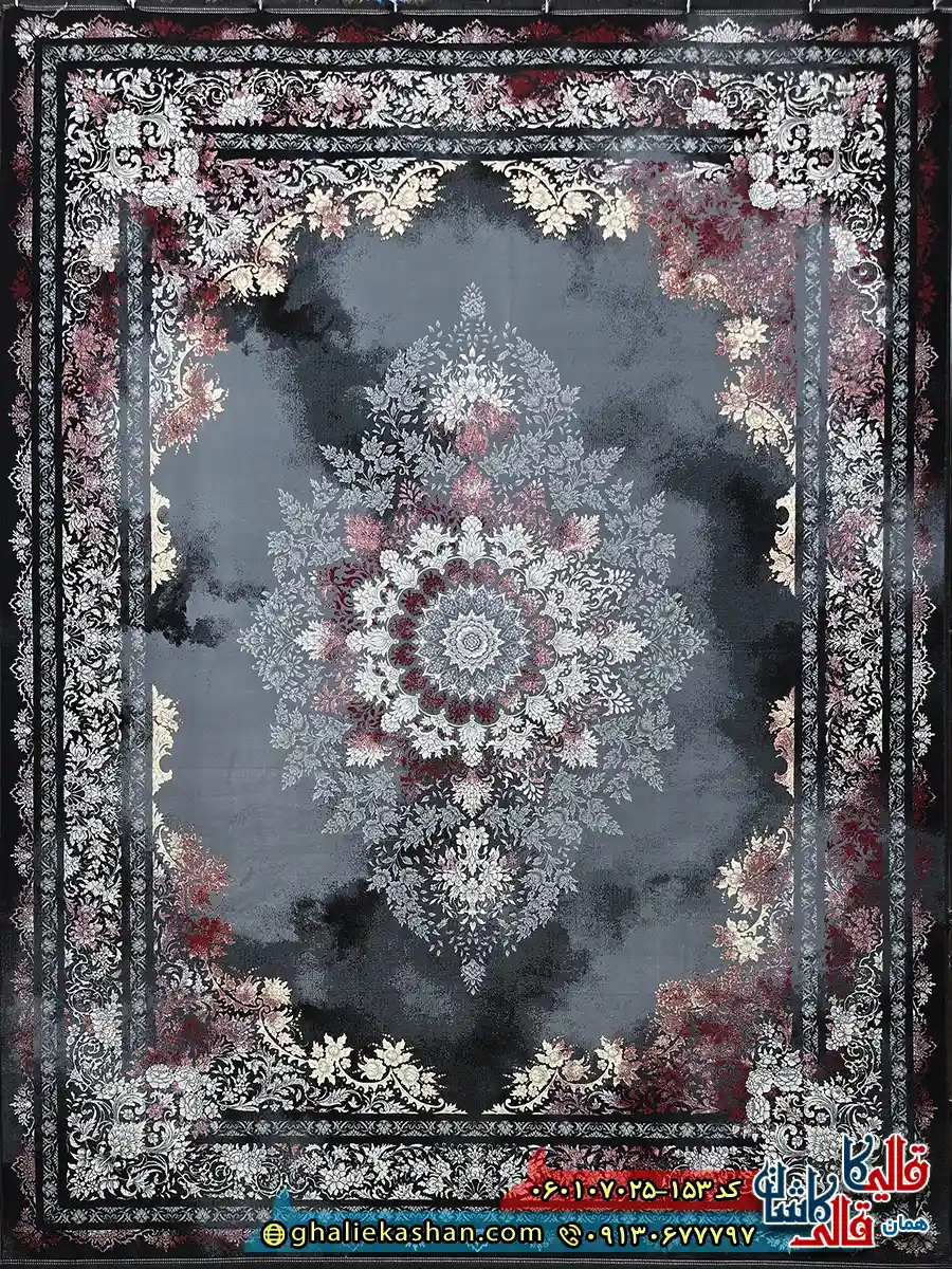 فرش وینتیج 700 شانه طرح درنیکا رنگ قرمز سرمه ای کاشان اصلی