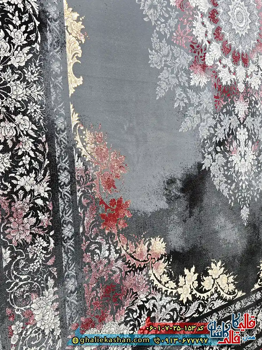 فرش وینتیج 700 شانه طرح درنیکا رنگ قرمز سرمه ای کاشان نزدیک