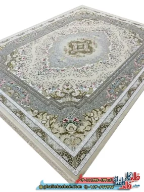 فرش 1200 شانه طرح مهتاب رنگ کرم صدفی گل برجسته کاشان اصلی