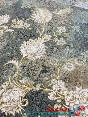 فرش وینتیج 1200 شانه طرح افشان میلان رنگ طوسی دودی آبی گل برجسته کاشان نزدیک 2