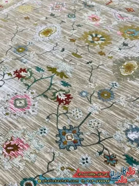 فرش وینتیج 1200 شانه طرح افشان گیلدا رنگ فیلی ترمه ای گل برجسته کاشان زمینه