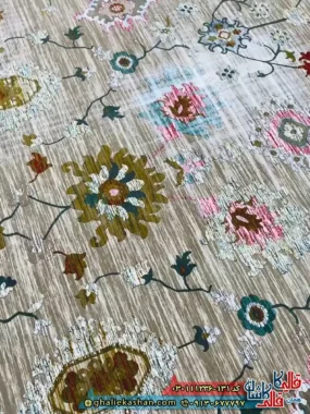 فرش وینتیج 1200 شانه طرح افشان گیلدا رنگ فیلی ترمه ای گل برجسته کاشان نزدیک