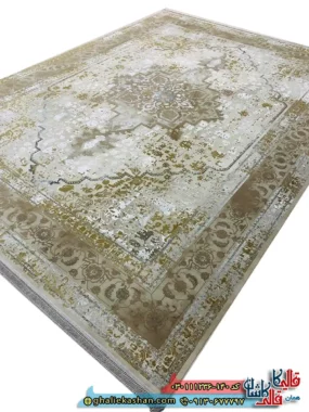 فرش وینتیج 1200 شانه طرح هریس رنگ فیلی ترمه ای گل برجسته کاشان اصلی