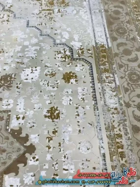 فرش وینتیج 1200 شانه طرح هریس رنگ فیلی ترمه ای گل برجسته کاشان زمینه 2