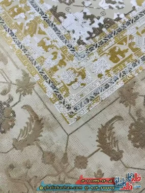 فرش وینتیج 1200 شانه طرح هریس رنگ فیلی ترمه ای گل برجسته کاشان نزدیک
