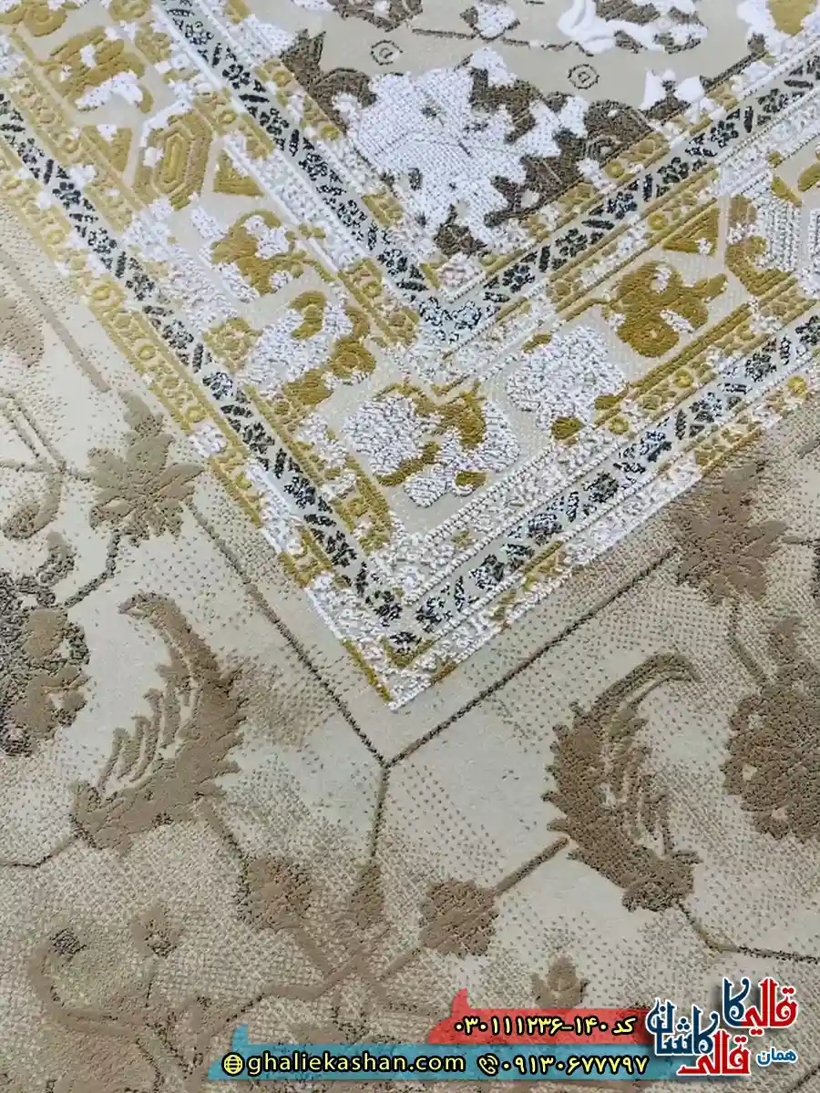 فرش وینتیج 1200 شانه طرح هریس رنگ فیلی ترمه ای گل برجسته کاشان نزدیک