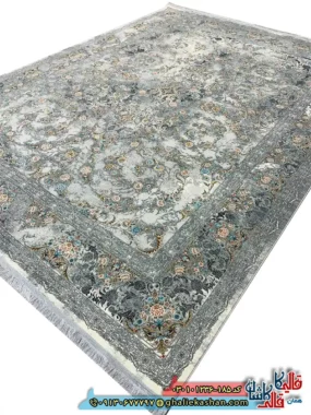 فرش 1200 شانه طرح افشان آناهیتا رنگ طوسی سیلور کاشان اصلی
