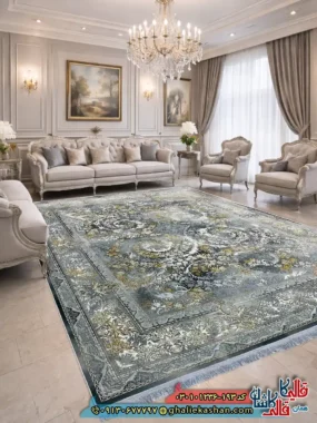 فرش وینتیج 1200 شانه طرح افشان ستاره رنگ طوسی کاشان