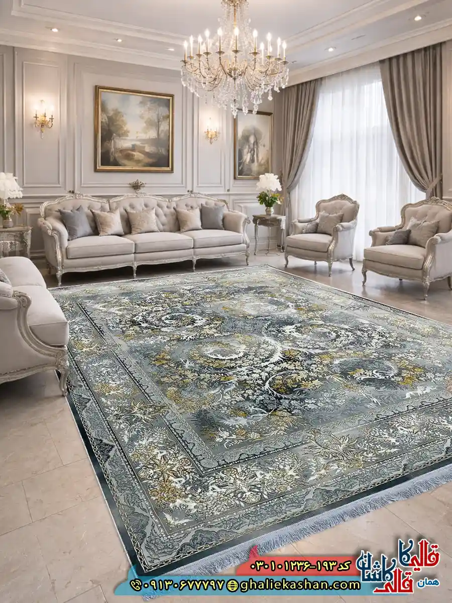 فرش وینتیج 1200 شانه طرح افشان ستاره رنگ طوسی کاشان دکوراسیون فرش وینتیج 1200 شانه طرح افشان ستاره رنگ طوسی کاشان دکوراسیون