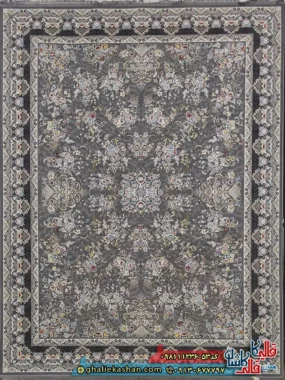 فرش ‌1200 ‌شانه ‌طرح ‌افشان ‌شکوفه ‌رنگ ‌طوسی ‌نقره ‌ای ‌گل ‌برجسته ‌کاشان ‌اصلی