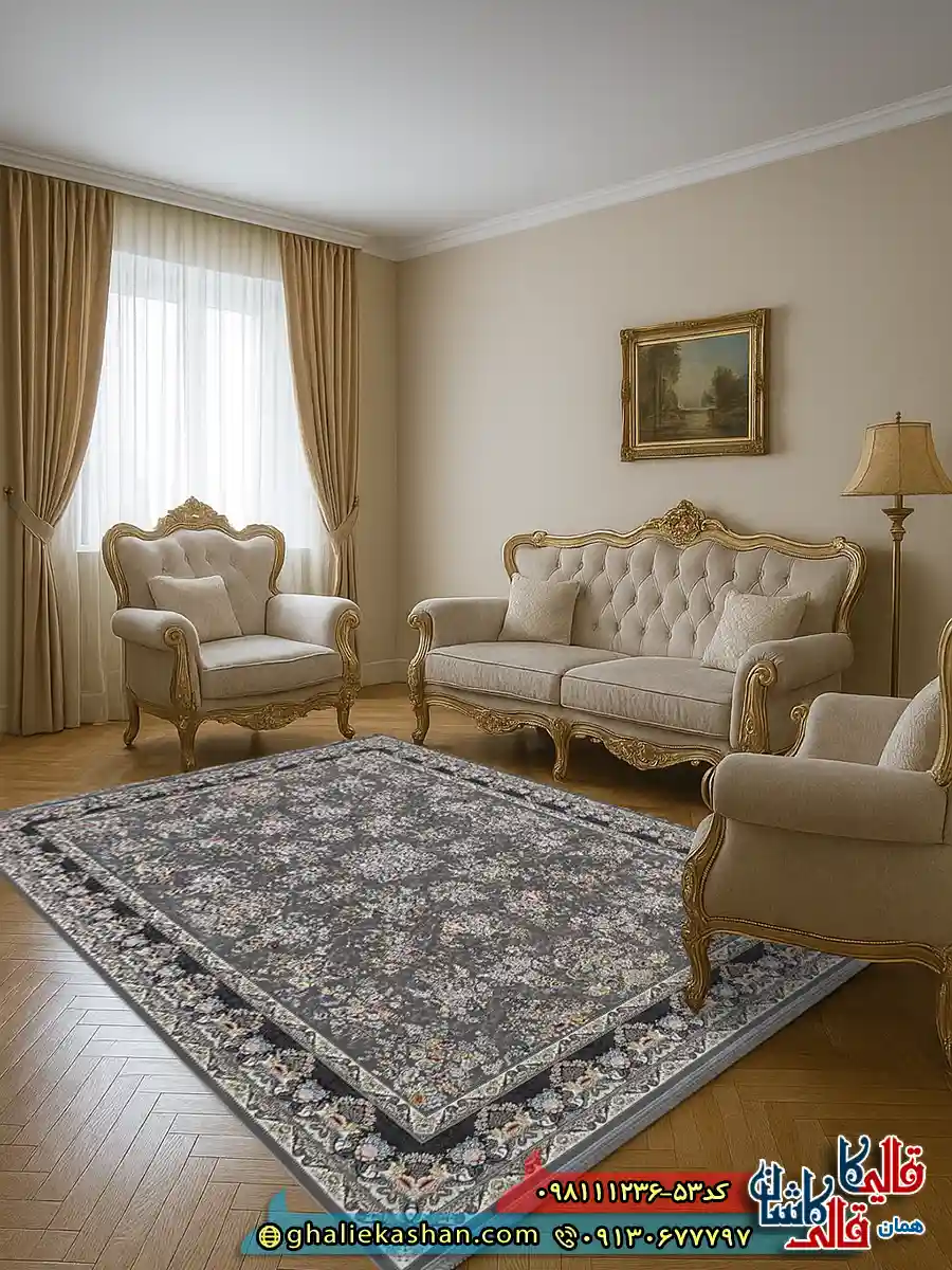 فرش 1200 شانه طرح افشان شکوفه رنگ طوسی نقره ای گل برجسته کاشان دکوراسیون فرش 1200 شانه طرح افشان شکوفه رنگ طوسی نقره ای گل برجسته کاشان دکوراسیون