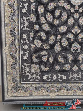 فرش 1200 شانه طرح افشان مهتاب رنگ طوسی دودی گل برجسته کاشان حاشیه