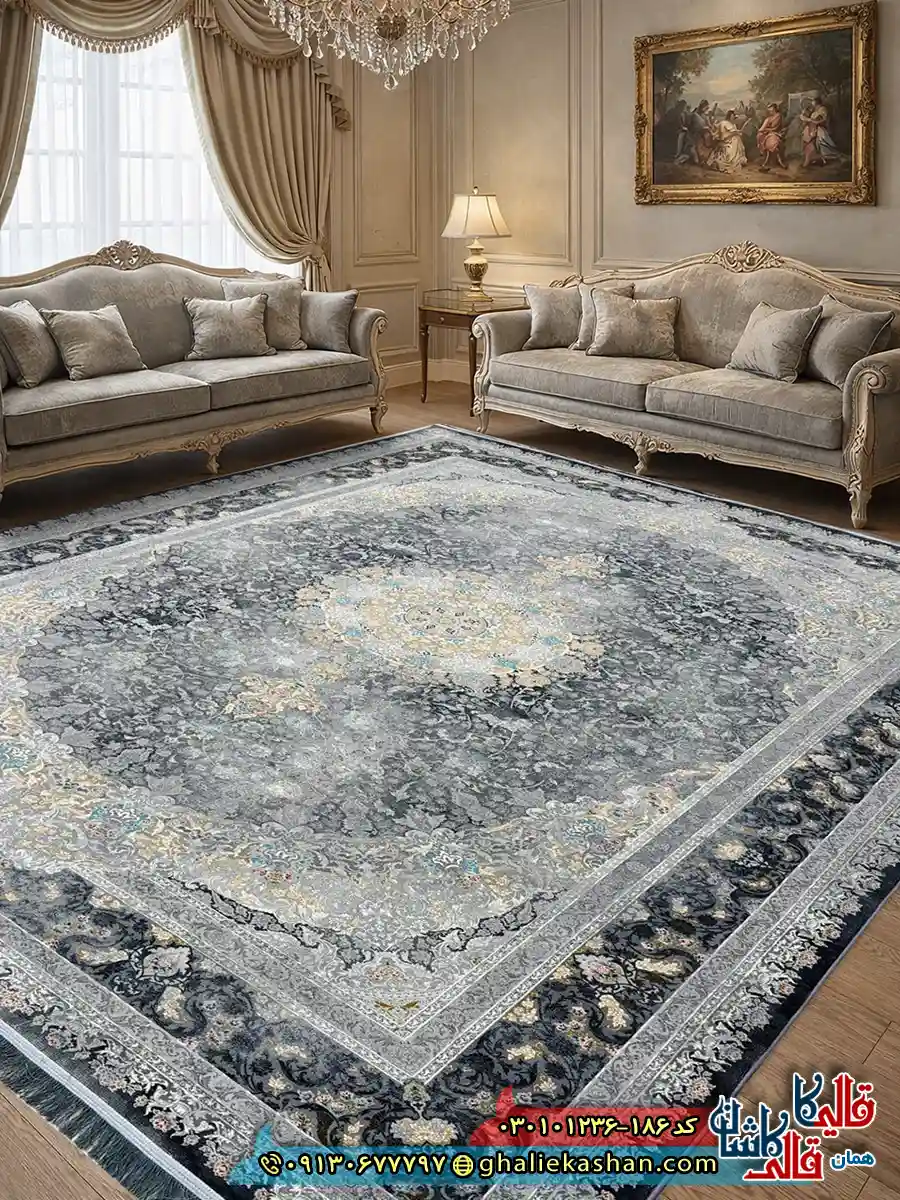 فرش وینتیج 1200 شانه طرح برکه رنگ طوسی دودی کاشان دکوراسیون فرش وینتیج 1200 شانه طرح برکه رنگ طوسی دودی کاشان دکوراسیون