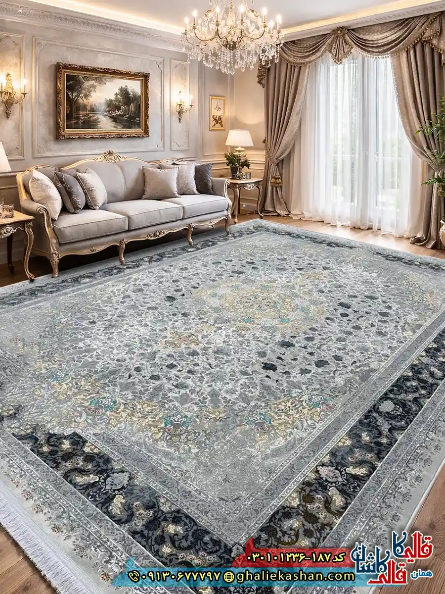 فرش وینتیج 1200 شانه طرح برکه رنگ طوسی سیلور کاشان دکوراسیون فرش وینتیج 1200 شانه طرح برکه رنگ طوسی سیلور کاشان دکوراسیون