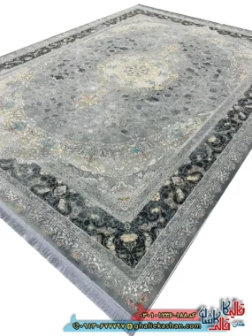 فرش وینتیج 1200 شانه طرح برکه رنگ طوسی کاشان اصلی