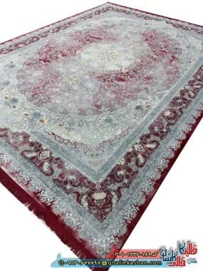 فرش وینتیج 1200 شانه طرح برکه رنگ قرمز لاکی کاشان اصلی