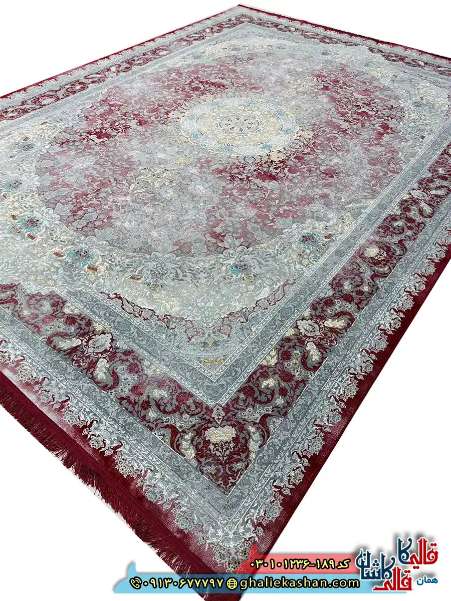 فرش وینتیج 1200 شانه طرح برکه رنگ قرمز لاکی کاشان اصلی