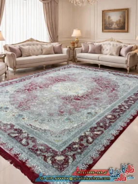 فرش وینتیج 1200 شانه طرح برکه رنگ قرمز لاکی کاشان