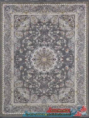 فرش ‌1200 ‌شانه ‌طرح ‌دلنواز ‌رنگ ‌طوسی ‌دودی ‌گل برجسته ‌کاشان ‌اصلی