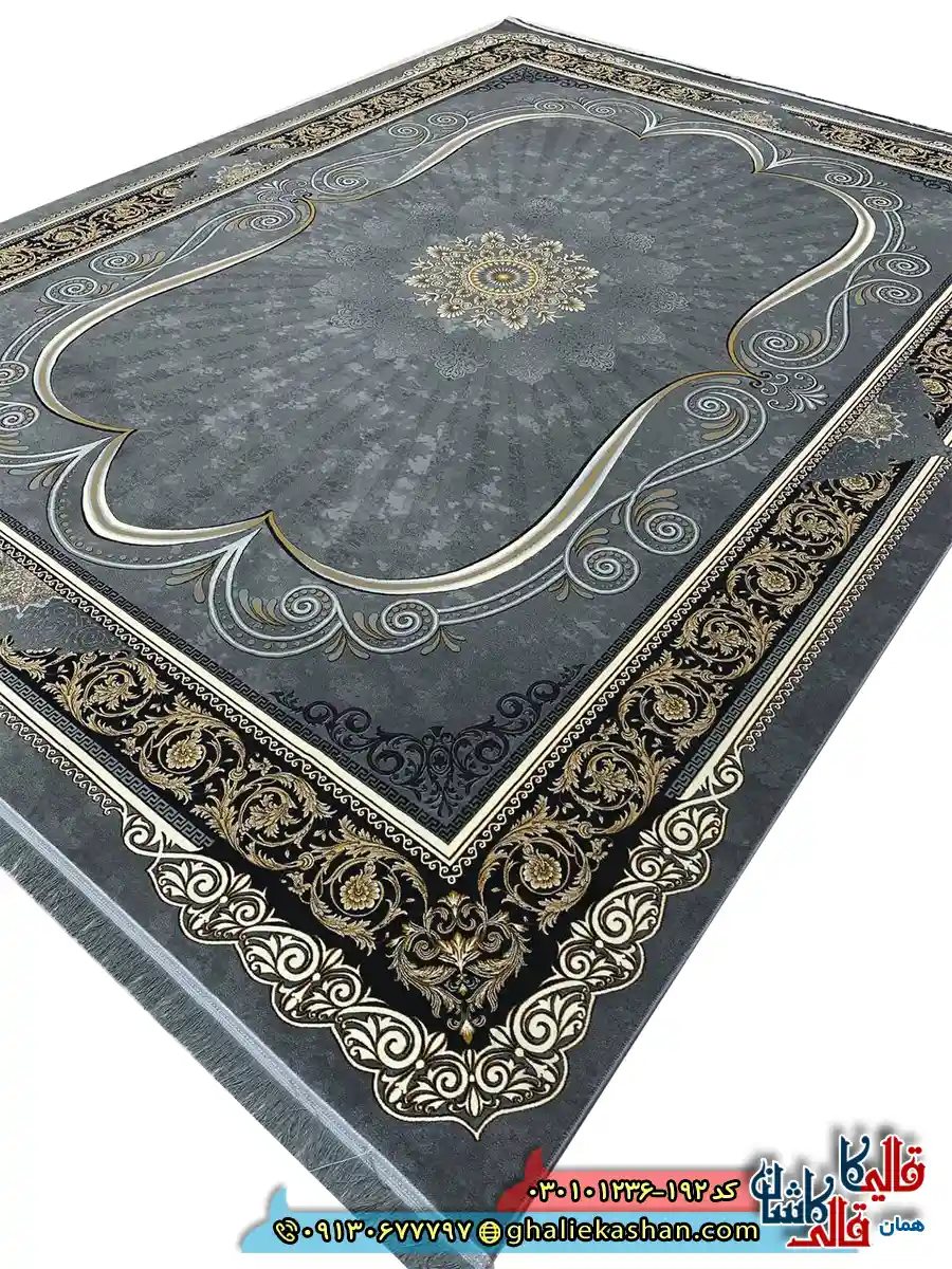 فرش 1200 شانه طرح رستا رنگ طوسی دودی کاشان اصلی