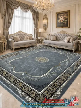 فرش 1200 شانه طرح رستا رنگ طوسی دودی کاشان