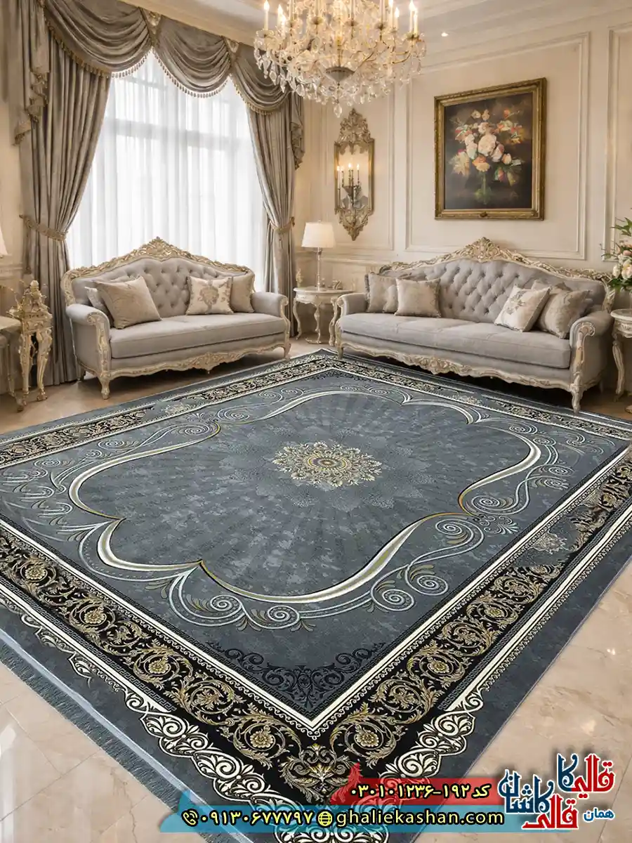 فرش 1200 شانه طرح رستا رنگ طوسی دودی کاشان دکوراسیون فرش 1200 شانه طرح رستا رنگ طوسی دودی کاشان دکوراسیون