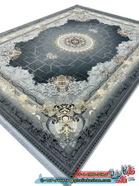 فرش 1200 شانه طرح شاهنامه رنگ طوسی کاشان اصلی
