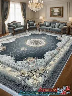 فرش 1200 شانه طرح شاهنامه رنگ طوسی کاشان