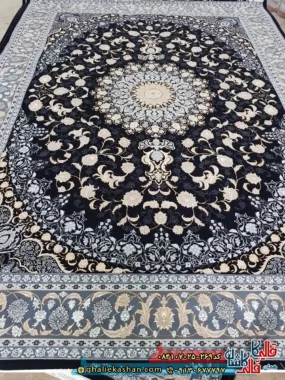 فرش 700 شانه طرح آرکان رنگ سرمه ای کاشان اصلی
