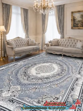 فرش 700 شانه طرح ارمغان رنگ طوسی دودی کاشان