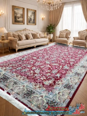 فرش 700 شانه طرح افشان آترین رنگ قرمز روناسی کاشان