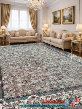 فرش 700 شانه طرح افشان آرمیتا رنگ طوسی فیلی کاشان