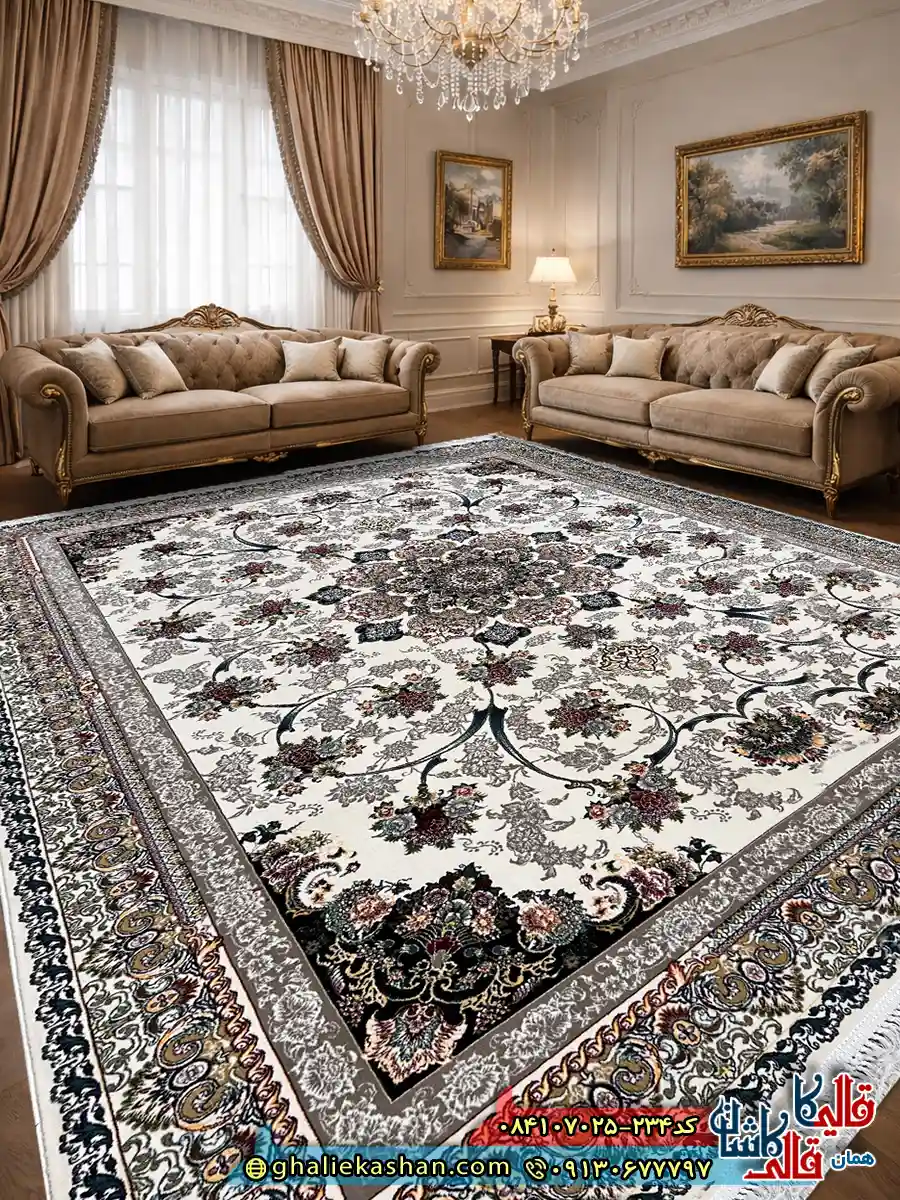 فرش 700 شانه طرح افشان دلناز رنگ کرم کاشان دکوراسیون فرش 700 شانه طرح افشان دلناز رنگ کرم کاشان دکوراسیون