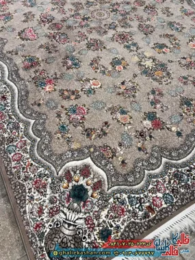 فرش 700 شانه طرح افشان رها رنگ طوسی فیلی کاشان نزدیک
