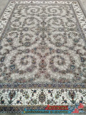 فرش 700 شانه طرح افشان ماهرو رنگ طوسی فیلی کاشان اصلی