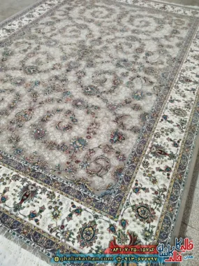 فرش 700 شانه طرح افشان ماهرو رنگ طوسی فیلی کاشان زمینه