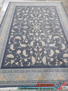 فرش 700 شانه طرح افشان نگار رنگ طوسی دودی کاشان اصلی