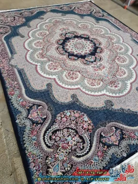 فرش 700 شانه طرح باغ ملک رنگ سرمه ای کاشان اصلی