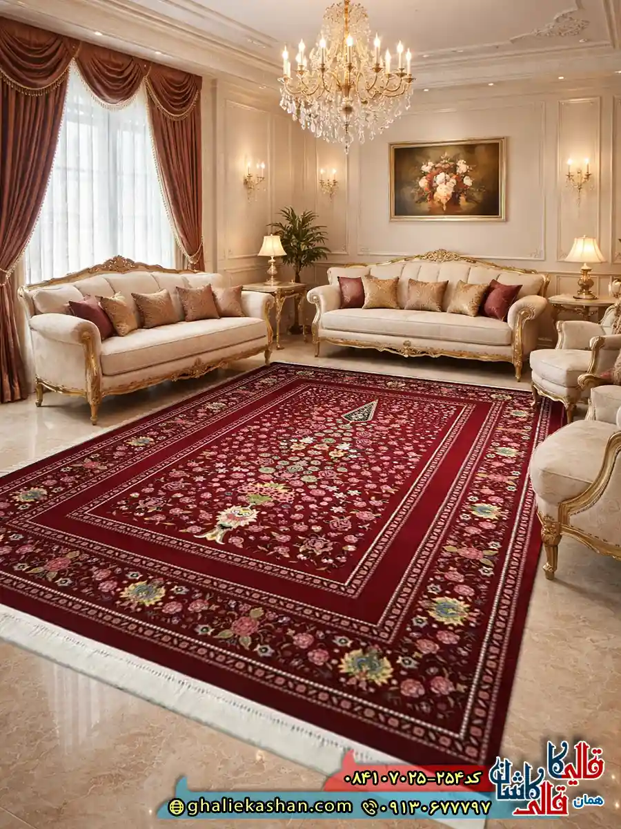 فرش 700 شانه طرح باغ گل رنگ قرمز کاشان دکوراسیون فرش 700 شانه طرح باغ گل رنگ قرمز کاشان دکوراسیون