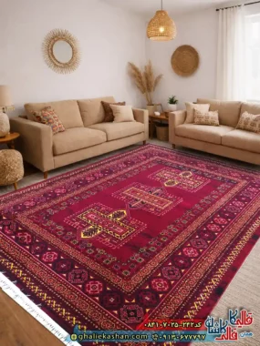 فرش سنتی 700 شانه طرح توماج رنگ قرمز روناسی کاشان