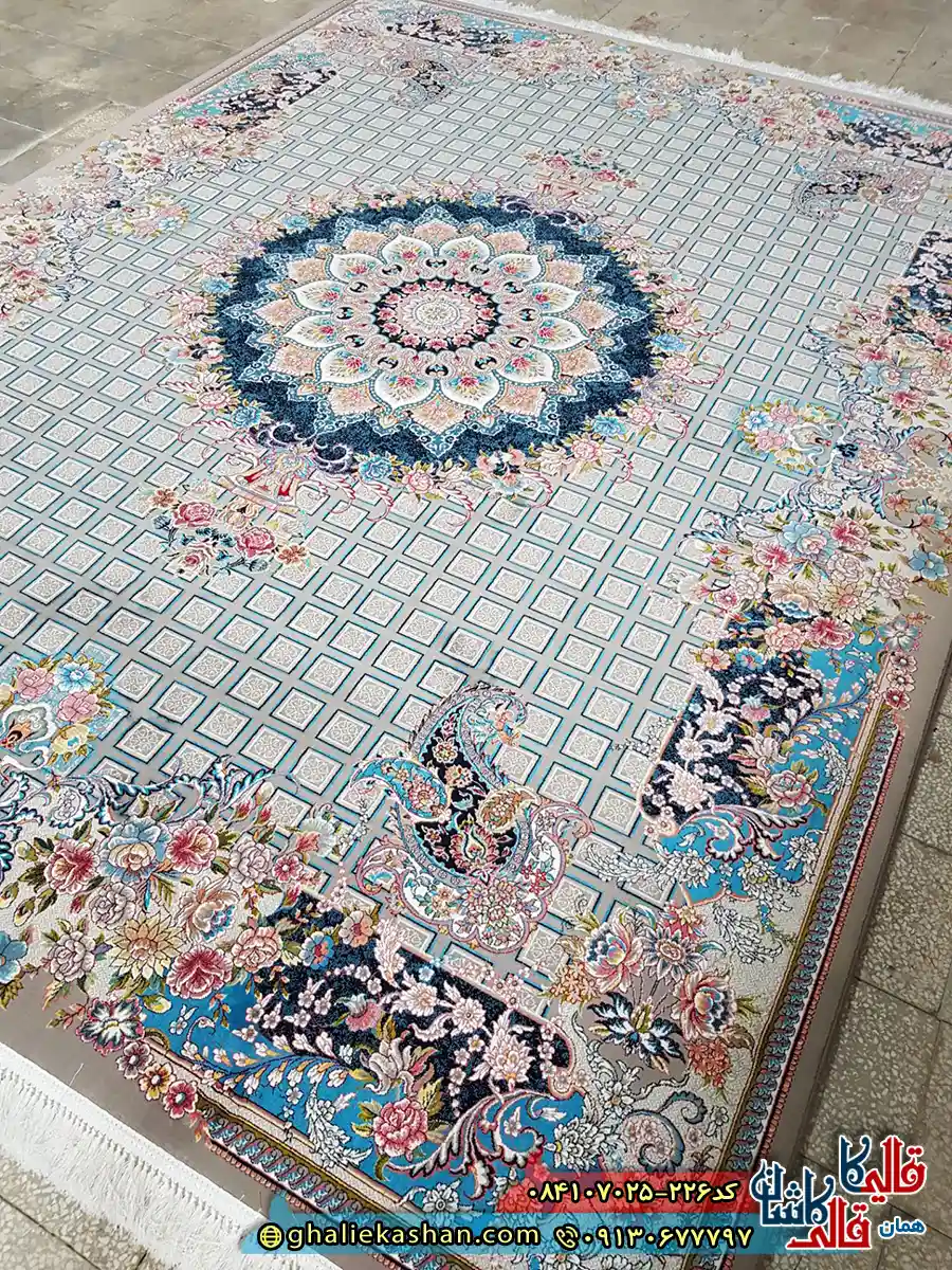 فرش 700 شانه طرح رها رنگ طوسی فیلی کاشان زمینه 2