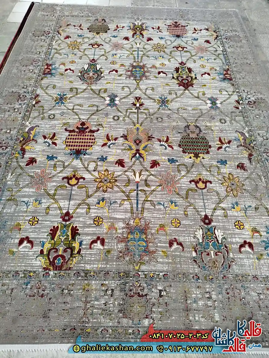 فرش 700 شانه طرح سلطان آباد رنگ طوسی فیلی کاشان اصلی