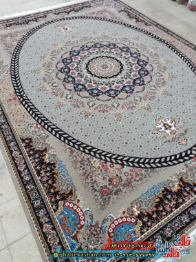 فرش 700 شانه طرح شبستان رنگ طوسی فیلی کاشان اصلی