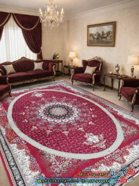 فرش 700 شانه طرح شبستان رنگ قرمز روناسی کاشان